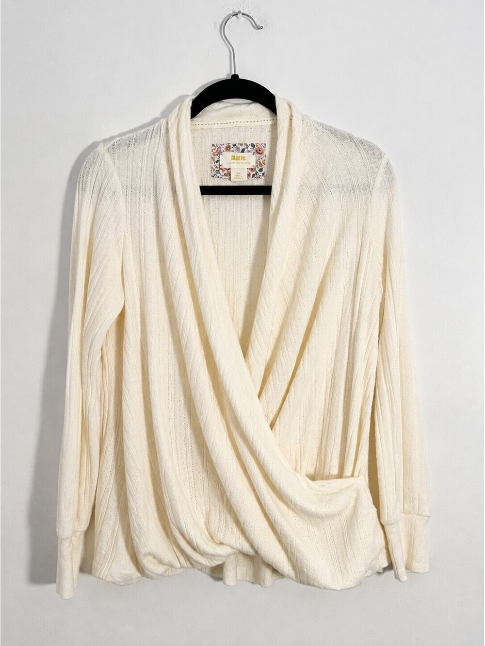 Maeve Anthropologie SP Ivory Rafaela Hacci Surplice Wrap Sweater Top